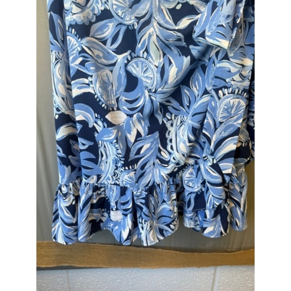 Lilly Pulitzer Cascade Ruffle Sleeve Dress 14 Navy Blue Tropical Botanical Print - Picture 6 of 12
